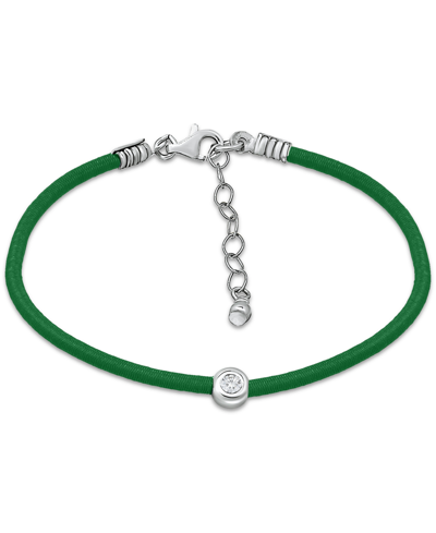 Giani Bernini Cubic Zirconia Bezel Cord Ankle Bracelet In Sterling Silver, Created For Macys In Green