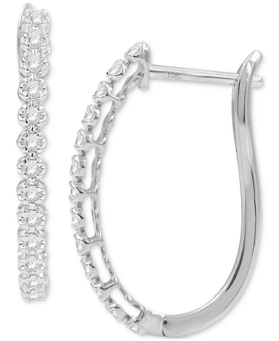 Macy's Diamond Oval Hoop Earrings (1/4 Ct. T.w.) In 10k Gold In K White Gold