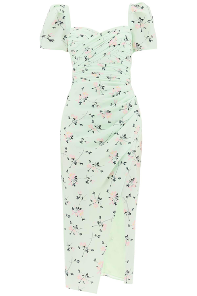 Self-portrait Iris Short-sleeved Midi Dress With Floral Pattern In Green