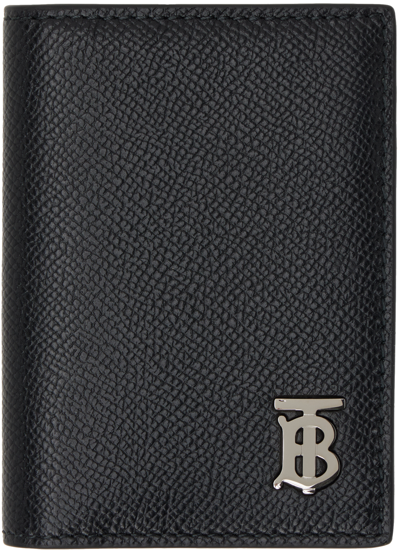 Burberry Leather Tb Monogram Folding Card Holder In Black