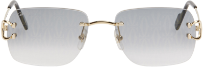 Cartier Signature C Rimless Sunglasses In Gold-gold-grey