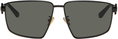 Bottega Veneta Black Rectangle Sunglasses In Black-black-grey