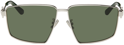 Bottega Veneta Silver Square Sunglasses In Silver-silver-green
