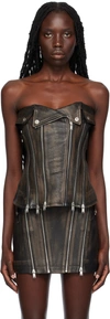 Dion Lee Black Zip Leather Tank Top In Burnished Black