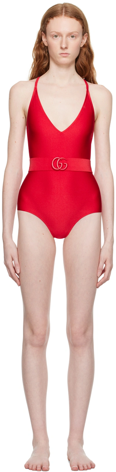 Gucci Sparkling Stretch Jersey Swimsuit In Red
