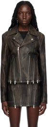 Dion Lee Black Off-the-shoulder Leather Jacket In Burnished Black