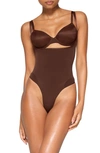 Skims Seamless Sculpt Open Bust Thong Bodysuit In Cocoa