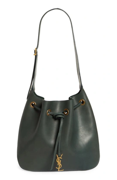 Saint Laurent Paris Vii Medium Ysl Drawstring Hobo Bag In 3045 New Vert Fon