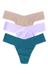 Hanky Panky Breathe Assorted 3-pack V-cut Thongs In Earth Dance/taupe/wisteria