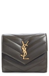 SAINT LAURENT SMALL MATELASSÉ LEATHER ENVELOPE WALLET