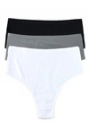 Hanky Panky Play Assorted 3-pack High Waist Thongs In White/so Coal/black