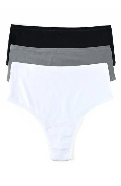 Hanky Panky Play Assorted 3-pack High Waist Thongs In White/so Coal/black