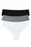 Hanky Panky Play Assorted 3-pack Thongs In White/so Coal/black