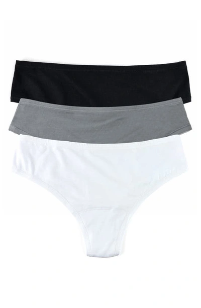 Hanky Panky Play Assorted 3-pack Thongs In White/so Coal/black