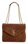 Saint Laurent Loulou Medium Ysl Monogram Suede Flap Shoulder Bag In Brown