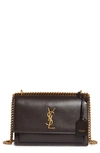 Saint Laurent Sunset Medium Ysl Crossbody Bag In Smooth Leather In Dark Chocolate