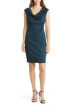 CONNECTED APPAREL COWL NECK LACE OVERLAY SHEATH DRESS