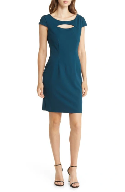 Connected Apparel Cutout Neck Sheath Dress In Dark Mallard