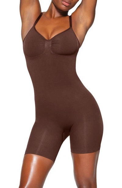 Skims Womens Cocoa Sculpt Ruched Stretch-woven Body In Brown