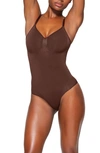 Skims Seamless Sculpt Slim-fit Stretch-woven Bodysuit In Brown