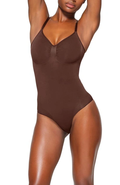 Skims Seamless Sculpt Slim-fit Stretch-woven Bodysuit In Brown