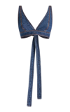 Etro Wraparound Denim Triangle Crop Top In Medium Wash