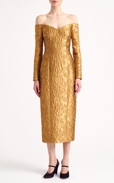 Emilia Wickstead Burleigh Off-the-shoulder Midi Dress In Gold