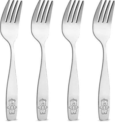 Zulay Kitchen Kids And Toddler Cutlery Set Designed For Self Feeding - 4 Piece Fork In Silver