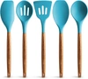 Zulay Kitchen 5 Piece Silicone Utensils Set With Authentic Acacia Wood Handles In Blue