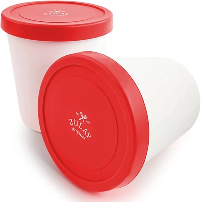 Zulay Kitchen 2 Pack 1 Quart Ice Cream Containers For Homemade Ice Cream - Reusable Ice Cream Container Set With L In Red