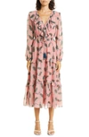Saloni All-over Feather Print Dress In Pink