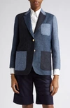Thom Browne Patchwork Donegal Tweed Blazer In Navy
