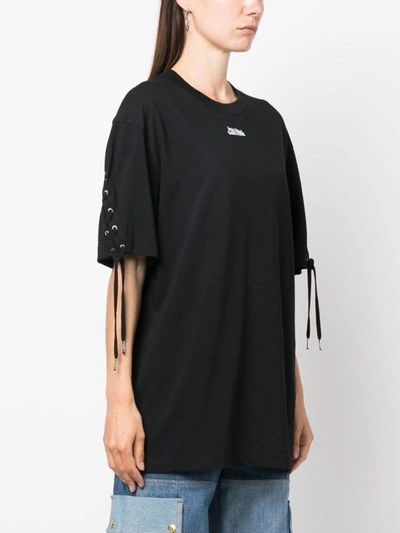 Jean Paul Gaultier Lace-up Logo-print T-shirt In Black