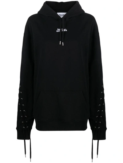 Jean Paul Gaultier Logo-print Lace-up Cotton Hoodie In Black