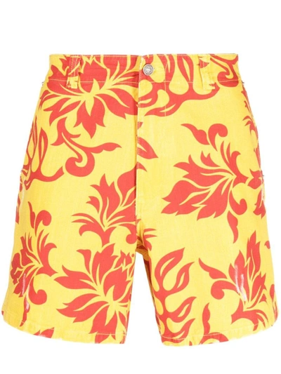 Erl Graphic-print Knee-length Shorts In Yellow