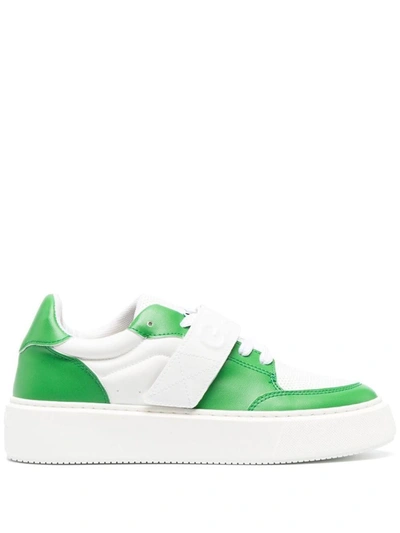 Ganni Trainer Sporty In Pelle Bianca E Verde In White