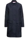 THOM BROWNE BLUE SINGLE-BREASTED TRENCH COAT WITH ROUND COLLAR IN RIPSTOP WOMAN