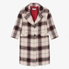 MONNALISA GIRLS IVORY, BLACK & RED TARTAN COAT