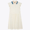 Gucci Kids' Logo-collar Jacquard-pattern Cotton-jersey Dress In White/mix