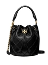 TORY BURCH 'FLEMING SOFT' BLACK BUCKET BAG WITH BRANDED DRAWSTRING IN QUILTED LEATHER WOMAN
