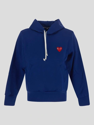 Comme Des Garçons Play Logo Embroidery Hoodie In Blue
