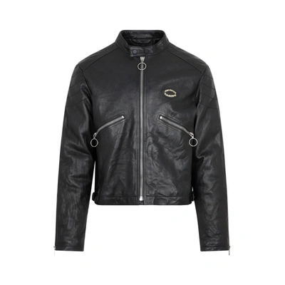 Acne Studios Chest Logo-patch Leather Jacket In Black