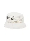 Prada Logo Raffia Bucket Hat In White