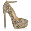 JIMMY CHOO KLERISE 150 Nude Suede Platform Pumps with Hotfixed Crystals