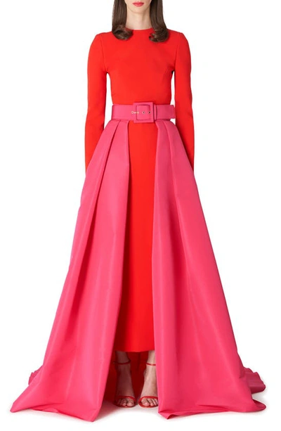 Carolina Herrera Column Gown With Attached Belted Overskirt In Poppy Multi  | ModeSens