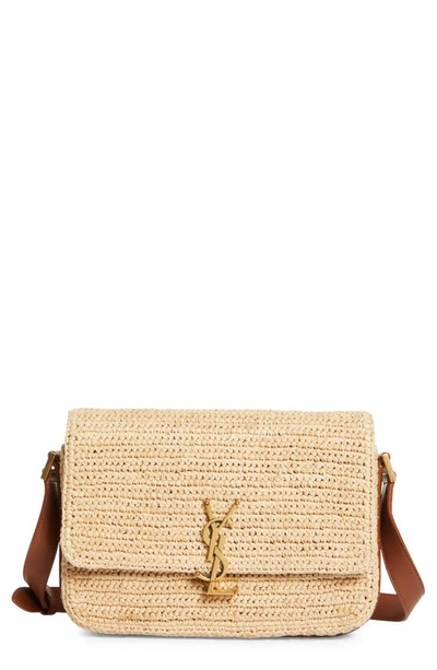 Saint Laurent Medium Solferino Raffia Shoulder Bag In Naturel/ Brick