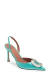 Amina Muaddi Camelia Crystal-embellished Satin And Leather Slingback Pumps In Satin Caribbean