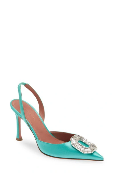 Amina Muaddi Camelia Crystal Buckle Slingback Pump In Green