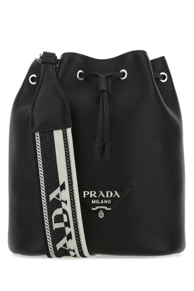 Prada Leather Bucket Bag In Black