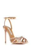 Aquazzura Tequila Crystal-embellished Leather Sandals In Rose Gold